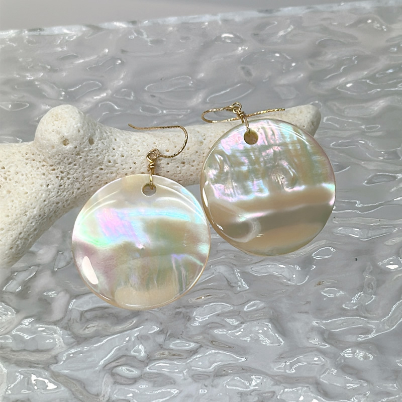 夜光貝 ラウンドピアス 14KGF